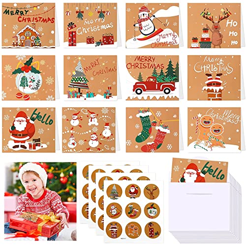 Juego de 24 tarjetas de Navidad con sobres y pegatinas, postales de Navidad, tarjetas postales de Navidad