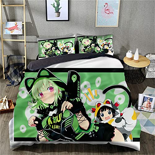 Juego de Cama 3D Juego de Cama niñas niño-Libro de Ilustraciones Senran Kagura Peach Beach Splash- Juego de 3 Piezas, 1 Funda nórdica + 2 Fundas de Almohada a Juego