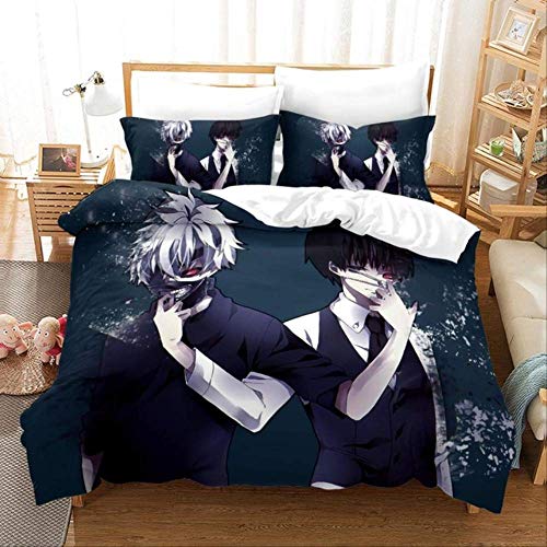 Juego De Cama con Funda De Edredón, Impresión 3D Juegos De Cama Tokyo Ghoul Dibujos Animados Impresos 3 Piezas (Sin Hojas) Funda De Edredón Y Funda De Almohada