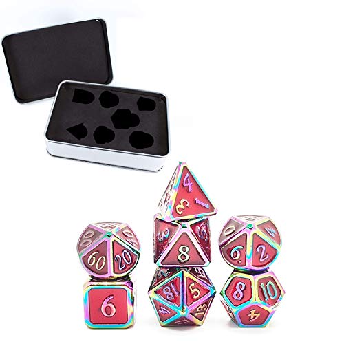 Juego de dados DND, 7 piezas de dados de metal estilo dragón, juego de DND y D con caja de metal gratis para amigos juego de mesa de fiesta