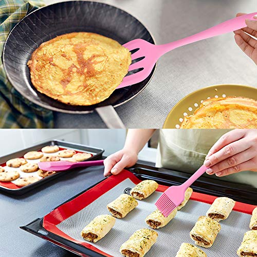 Juego de espátulas de silicona – Juego de 5 espátulas de goma antiadherentes con núcleo de acero inoxidable – Juego de utensilios de cocina resistente al calor para cocinar, hornear y mezclar (rosa)