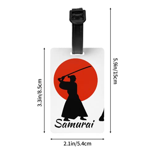 Juego de etiquetas de equipaje de 2, 3 Samurai Warriors japoneses silueta Katana tarjetas de identificación de equipaje con correa de muñeca desmontable y tarjeta de dirección para bolsa de viaje mal