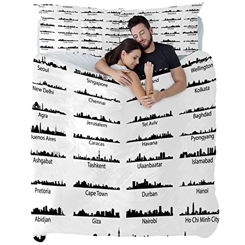 Juego de funda de edredón de microfibra suave y ligera colección aislada World Cities Skylines, tamaño individual, juego de cama para decoración del hogar para adolescentes, niños y niñas