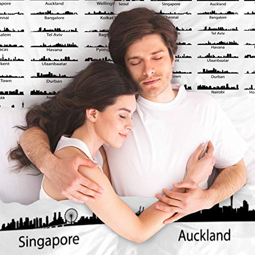 Juego de funda de edredón de microfibra suave y ligera colección aislada World Cities Skylines, tamaño individual, juego de cama para decoración del hogar para adolescentes, niños y niñas