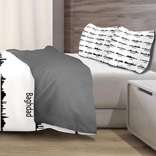 Juego de funda de edredón de microfibra suave y ligera colección aislada World Cities Skylines, tamaño individual, juego de cama para decoración del hogar para adolescentes, niños y niñas