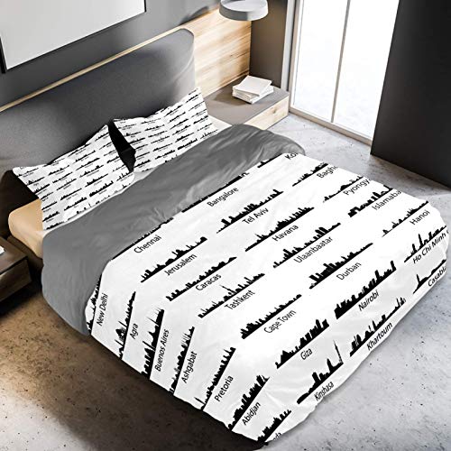 Juego de funda de edredón de microfibra suave y ligera colección aislada World Cities Skylines, tamaño individual, juego de cama para decoración del hogar para adolescentes, niños y niñas