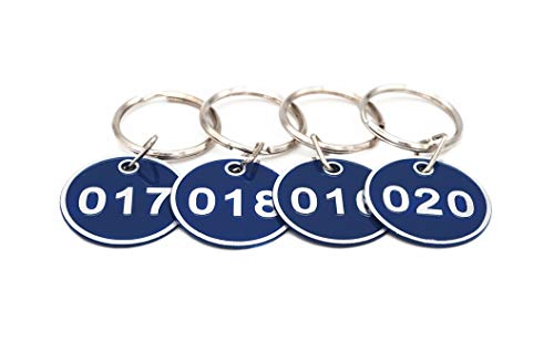Juego de llaveros con chapas de metal numeradas, de aleación de aluminio, para llaves, número de identificación, llaveros numerados, 50 unidades, azul, 1 to 50