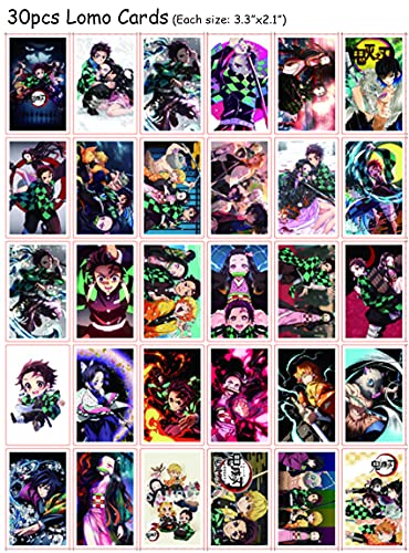 Juego de pegatinas de anime de Demon Slayer – 30 tarjetas postales, 50 pegatinas, 3 pines de botón, 2 llaveros de anime, 5 pulseras, 1 collar Kimetsu no Yaiba Stuff