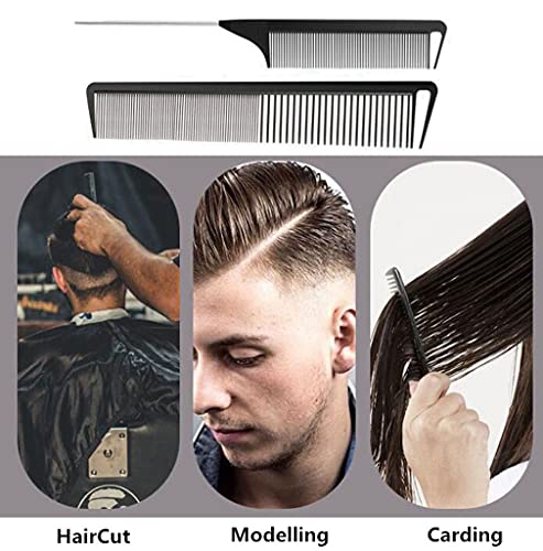 Juego de peines de cola de rata, paquete de 3 peines de peluquero, peine de peluquería, peine de dientes anchos y finos, peine de metal con 6 pinzas de rizo de cocodrilo de metal para mujeres y niñas