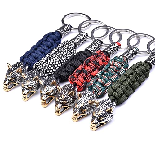 Juego de Pulsera con Colgante de Martillo de Thor de Acero Inoxidable Vikingo para Hombre, Llavero con Cabeza de Lobo Celta NóRdico, JoyeríA Trenzada de Cuerda de Seguridad Roja Unisex,Oro,21CM