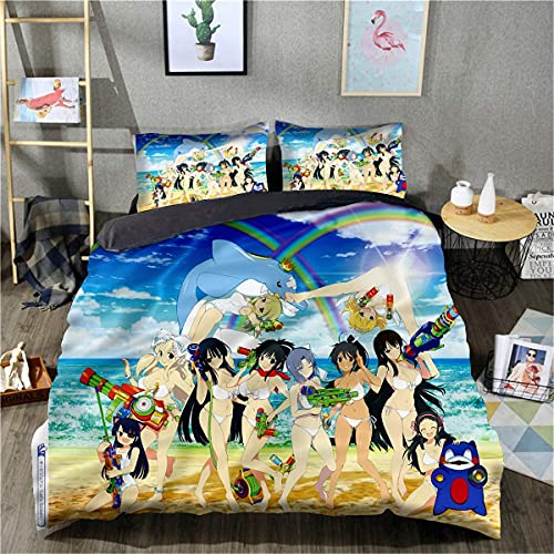 Juego de Ropa de Cama con 3D Juego de Cama niñas niño-Libro de Ilustraciones Senran Kagura Peach Beach Splash-Lecho Tamaño (135x200cm), un Juego de 2 Piezas de 1 Funda nórdica + 1 Pieza de Funda d