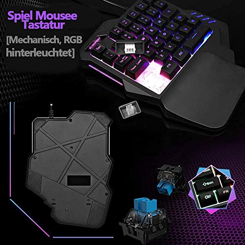 Juego de teclado y ratón para videojuegos con una sola mano con 35 llaves, retroiluminación LED RBG, ratón para juegos con cable para Xbox One, PS4, PS3, Switch, Windows PC, para PUBG LOL CS Gamer