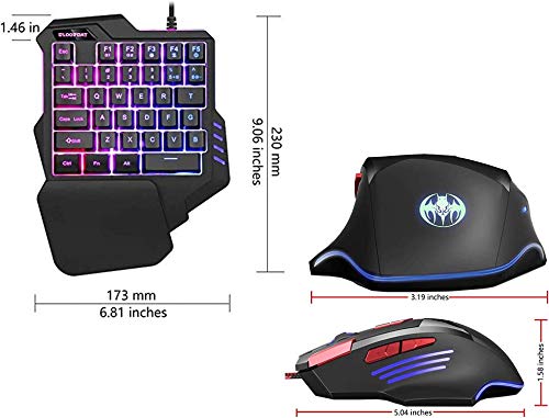Juego de teclado y ratón para videojuegos con una sola mano con 35 llaves, retroiluminación LED RBG, ratón para juegos con cable para Xbox One, PS4, PS3, Switch, Windows PC, para PUBG LOL CS Gamer