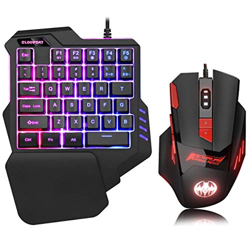 Juego de teclado y ratón para videojuegos con una sola mano con 35 llaves, retroiluminación LED RBG, ratón para juegos con cable para Xbox One, PS4, PS3, Switch, Windows PC, para PUBG LOL CS Gamer