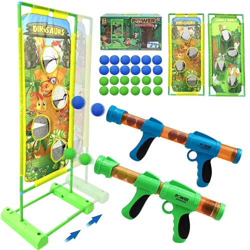 Juego de Tiro para Niños Juego de Disparos Power Popper Gun con 24 Bolas de Espuma, 2 Pistolas de Aire Popper, jardín, Juegos al Aire Libre, Regalos para niños y niñas