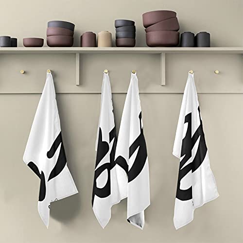 Juego de toallas de cocina de 4 18 x 28 pulgadas para cocinar y secar paños de cocina, traducción de caligrafía china Strive Rightside Toallas de mano chinas Toallas de té para limpieza de la casa Mu