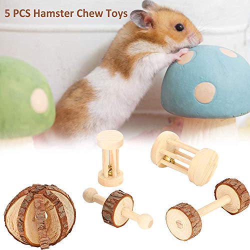Juguete para Masticar hámster,Juego de 5 Masticar de Juguetes para Animales Pequeños Juguetes Conejos,Mancuernas de Ejercicio,Cuidado de Los Dientes Molares de Conejos,Jerbos,Natural Molar Branches