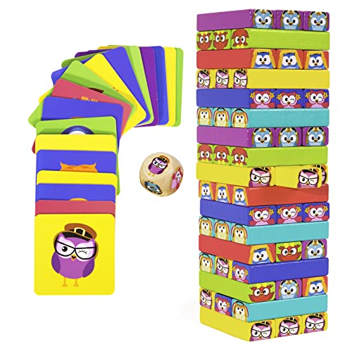 Juguetes De Madera - de Bloques de Madera - Juego de de Bloques de Madera con Animales - Juego de Mesa Familiar para Niños de 3-9 Años o más y Adultos - Bloques de Construcción Educativos Divertidos