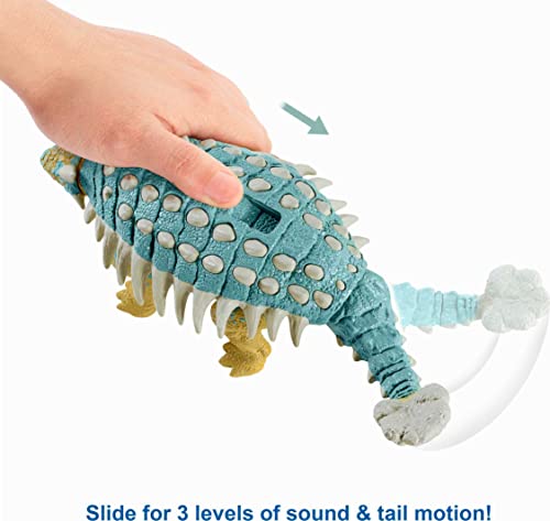 Jurassic World Ataque Rugido Ankylosaurus Dinosaurio articulado con sonidos, figura de juguete para niños Mattel GWY27