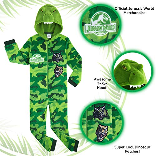 Jurassic World Pijama Niño de Una Pieza, Pijama Dinosaurio con Capucha, Pijamas Niños Enteros Forro Polar, Regalos Originales para Niños y Adolescentes (5-6 años)