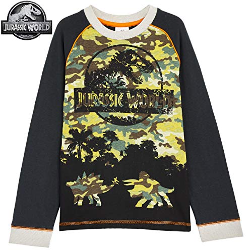 Jurassic World Pijama Niño, Pijama Dinosaurio Estampado Camuflaje, Pijamas de Dos Piezas Camiseta Manga Larga y Pantalones, Regalos Originales para Niños 3-12 Años (9-10 años)