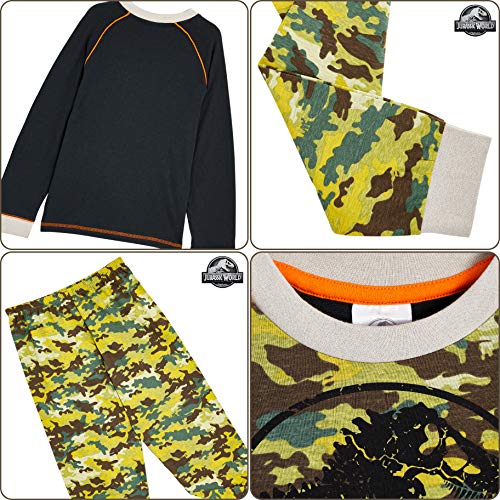 Jurassic World Pijama Niño, Pijama Dinosaurio Estampado Camuflaje, Pijamas de Dos Piezas Camiseta Manga Larga y Pantalones, Regalos Originales para Niños 3-12 Años (9-10 años)