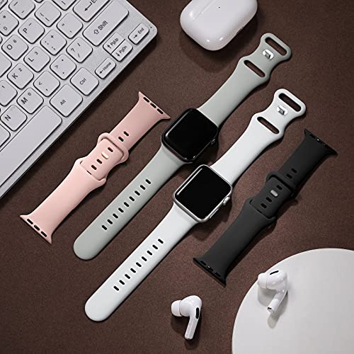 JUVEL Correa Compatible con Apple Watch Correa 40mm 38mm, Correas Deportivas de Silicona de Recambio Compatibles con iWatch Series 6/5/4/3/2/1/SE, 40mm/38mm S/M, Negro/Blanco/Gris/Rosa Arena