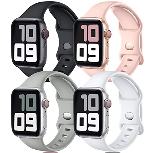 JUVEL Correa Compatible con Apple Watch Correa 40mm 38mm, Correas Deportivas de Silicona de Recambio Compatibles con iWatch Series 6/5/4/3/2/1/SE, 40mm/38mm S/M, Negro/Blanco/Gris/Rosa Arena