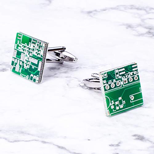 JWGD Botón de la Placa de Circuito Verde Novedad del Ordenador del Friki del Ordenador Gemelos Manguito for el Regalo de cumpleaños Unisex de la Camisa del Negocio del Partido Creativo
