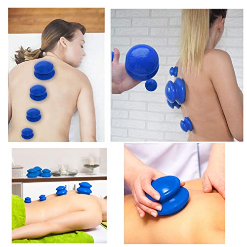 JZK 4x Juego de tazas de masaje chino Cupping Therapy, ventosas de silicona al vacío, herramienta de masaje portátil, juego de masaje corporal para circulación sanguínea, alivio del dolor