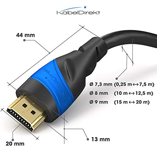 KabelDirekt – 20m – Cable HDMI 4K (4K@60Hz para una Espectacular Experiencia Ultra HD – High Speed con Ethernet, Compatible con HDMI 2.0/1.4, Blu-ray/PS4/PS5/Xbox Series X/Switch, Negro)