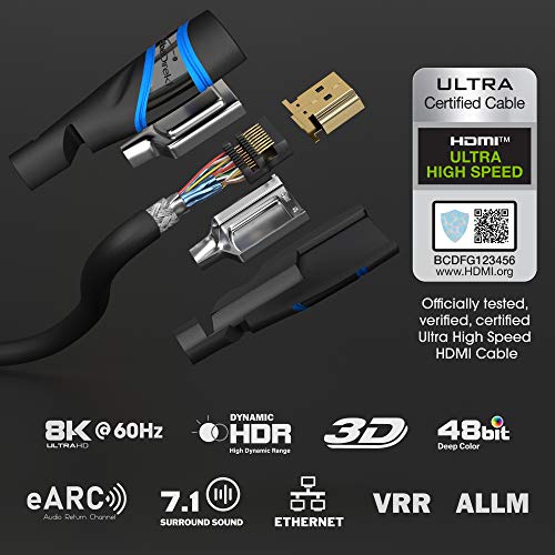 KabelDirekt – 3m – 8K HDMI 2.1 Cable HDMI Ultra High Speed, Certificado (48G, 8K@60Hz, último estándar, con Licencia Oficial/Probado para una Calidad, Ideal para PS5/Xbox, Azul/Negro)