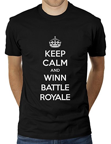 KaterLikoli Keep Calm and Winn Battle Royale pubg Player Unknown Battlegrounds - Camiseta para hombre Profundo Negro XL