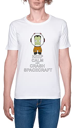 Keep Calm Kerbal Space Program Camiseta para Hombre Blanca De Manga Corta Ligera Informal con Cuello Redondo Men's Tshirt White