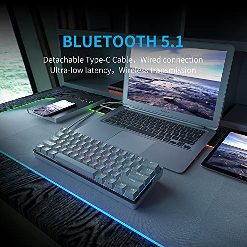 KEMOVE Snowfox 60% Teclado Gaming mecánico Bluetooth 5.1 Inalámbrico/Type-C 61 Teclas Teclado de Juegos RGB Hot-Swap Teclas PBT 3000mAh Batería NKRO (Gateron-Interruptor marrón)