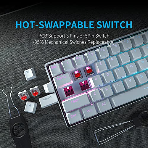 KEMOVE Snowfox 60% Teclado Gaming mecánico Bluetooth 5.1 Inalámbrico/Type-C 61 Teclas Teclado de Juegos RGB Hot-Swap Teclas PBT 3000mAh Batería NKRO (Gateron-Interruptor marrón)