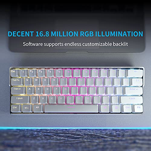 KEMOVE Snowfox 60% Teclado Gaming mecánico Bluetooth 5.1 Inalámbrico/Type-C 61 Teclas Teclado de Juegos RGB Hot-Swap Teclas PBT 3000mAh Batería NKRO (Gateron-Interruptor marrón)
