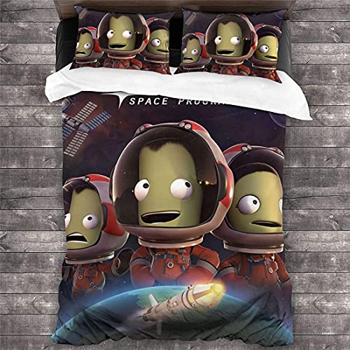 Kerbal Space Program Making History - Juego de ropa de cama infantil (3 piezas, 1 funda nórdica y 2 fundas de almohada, Kerbal2, 155 x 220 cm)