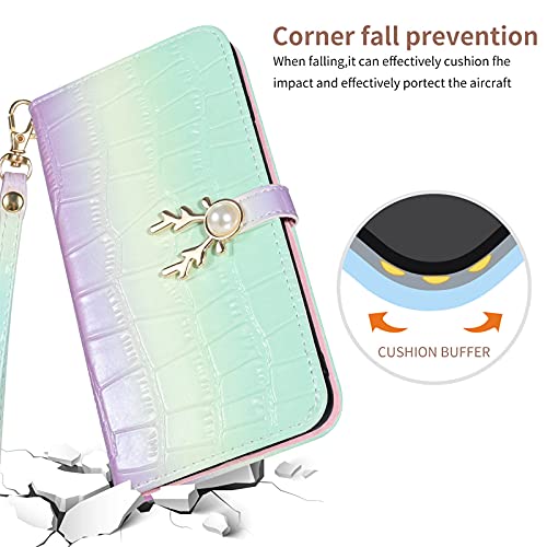 KERUN para Funda de Samsung Galaxy S22 Plus Gradient Deer, [TPU + PU] Cover Protectora Plegable con Función de Soporte, [Protección RFID] Case para Prueba de Golpes. Verde