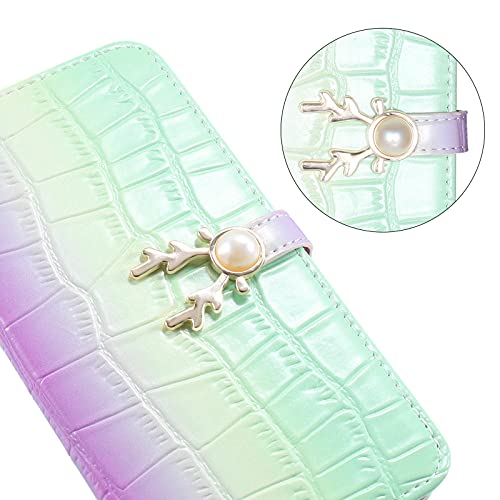 KERUN para Funda de Samsung Galaxy S22 Plus Gradient Deer, [TPU + PU] Cover Protectora Plegable con Función de Soporte, [Protección RFID] Case para Prueba de Golpes. Verde