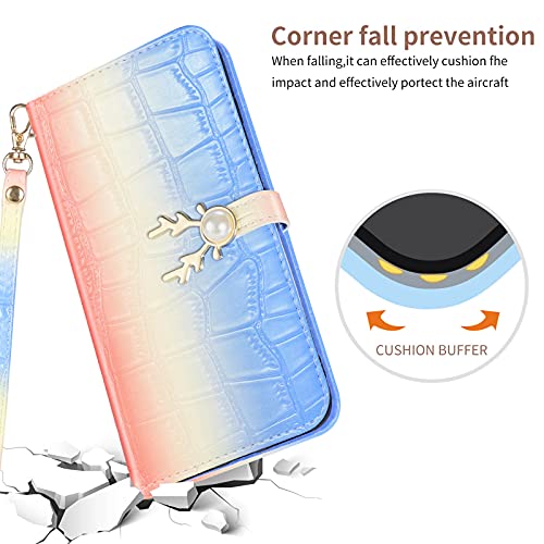 KERUN para Funda de Xiaomi Redmi Note 11 Pro/Pro Plus Gradient Deer, [TPU + PU] Cover Protectora Plegable con Función de Soporte, [Protección RFID] Case para Prueba de Golpes. Azul