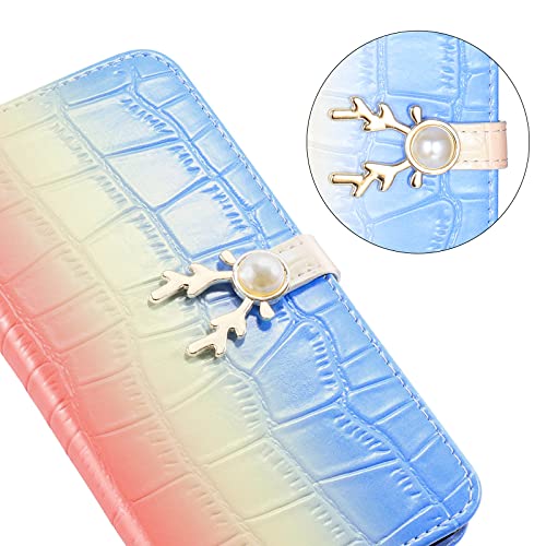 KERUN para Funda de Xiaomi Redmi Note 11 Pro/Pro Plus Gradient Deer, [TPU + PU] Cover Protectora Plegable con Función de Soporte, [Protección RFID] Case para Prueba de Golpes. Azul