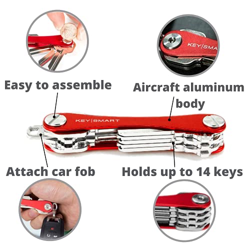 KeySmart - Llavero y Organizador de Llaves Compacto (hasta 14 Llaves, Roja)
