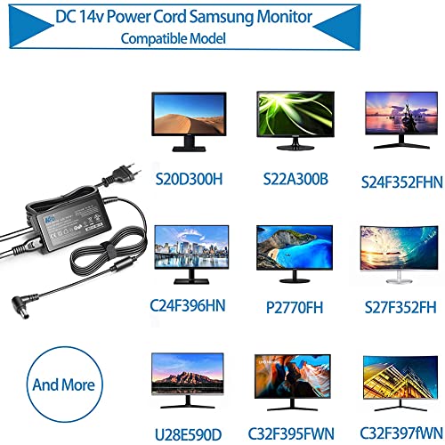 KFD 14V 2,14A Cargador Adaptador de Corriente para Samsung C27F396F S24F356F S22F350FHU Monitor S24D300 S24D300BL AD-3014 S24D300H S24D340 S24D340H S24D300HL S24D340HS S24D340HSA S24D340HLA S24D390HL