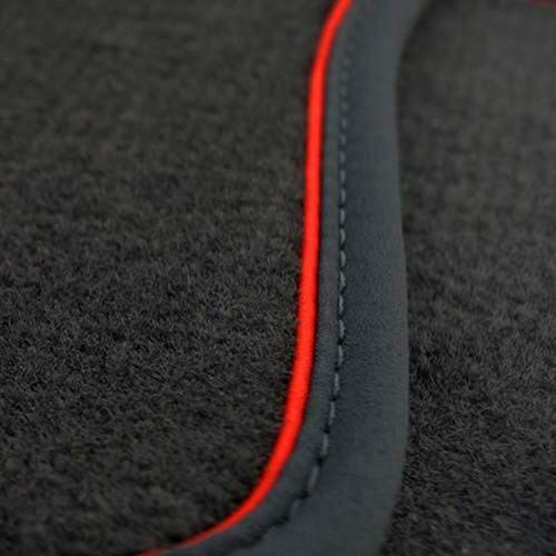kh Teile Alfombrillas Touareg III (3CR) a partir de 2018, calidad prémium, terciopelo, 4 piezas, color negro, banda decorativa, rojo