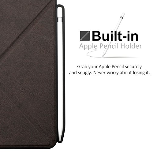 KHOMO Funda Horizontal y Vertical con Soporte para iPad de 9,7 Pulgadas (2017 y 2018) con Soporte para bolígrafo, Serie Dual Origami, Piel marrón
