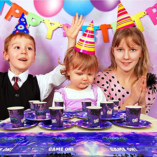 Kids Game Party Pack Vajilla de Cumpleaños, 41 pcs Videojuegos Party Supplies Decoraciones, Diseño de Vajilla para Fiestas Incluye Platos, Tazas, Mantel para Fiestas de Videojuegos (20 Invitados)