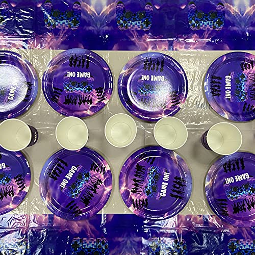 Kids Game Party Pack Vajilla de Cumpleaños, 41 pcs Videojuegos Party Supplies Decoraciones, Diseño de Vajilla para Fiestas Incluye Platos, Tazas, Mantel para Fiestas de Videojuegos (20 Invitados)