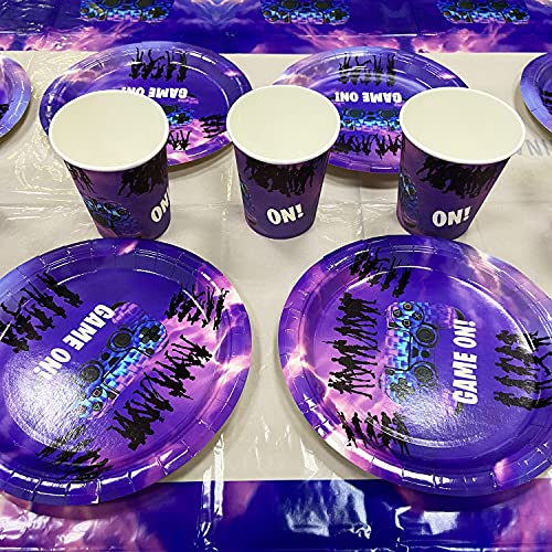 Kids Game Party Pack Vajilla de Cumpleaños, 41 pcs Videojuegos Party Supplies Decoraciones, Diseño de Vajilla para Fiestas Incluye Platos, Tazas, Mantel para Fiestas de Videojuegos (20 Invitados)