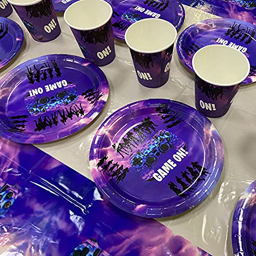 Kids Game Party Pack Vajilla de Cumpleaños, 41 pcs Videojuegos Party Supplies Decoraciones, Diseño de Vajilla para Fiestas Incluye Platos, Tazas, Mantel para Fiestas de Videojuegos (20 Invitados)